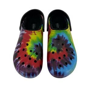 Crocs Tie Dye Classic Lined Clogs Mens Size 13 Multicolor Fuzzy Slippers Shoes